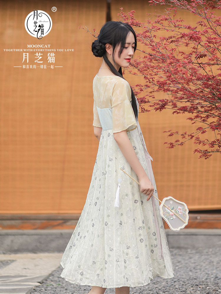 月芝猫【水仙子】齐胸汉服女夏款中国风汉元素改良连衣裙短袖日常