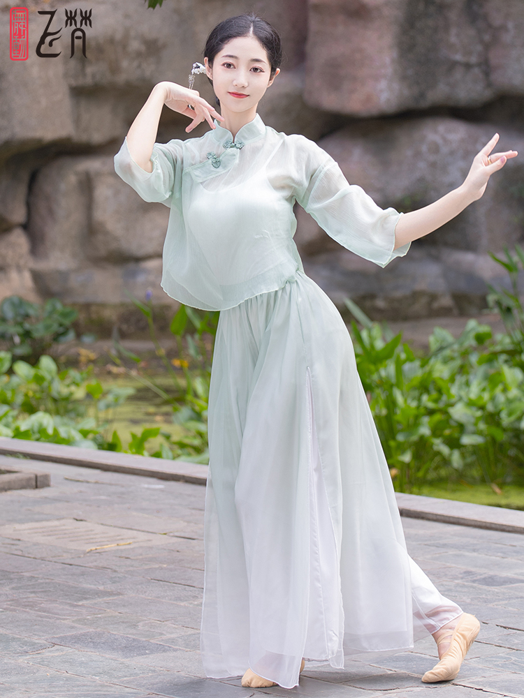 古典舞蹈服女 飘逸古典舞服装蹈服中国舞练功纱衣上衣仙气女表演