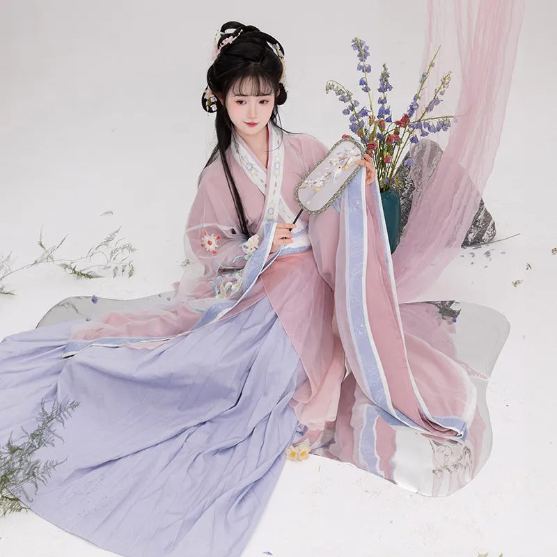 陌雨阁原创汉服女[栀月]南北朝魏晋大袖襦夏齐腰裙围裳刺绣春套装