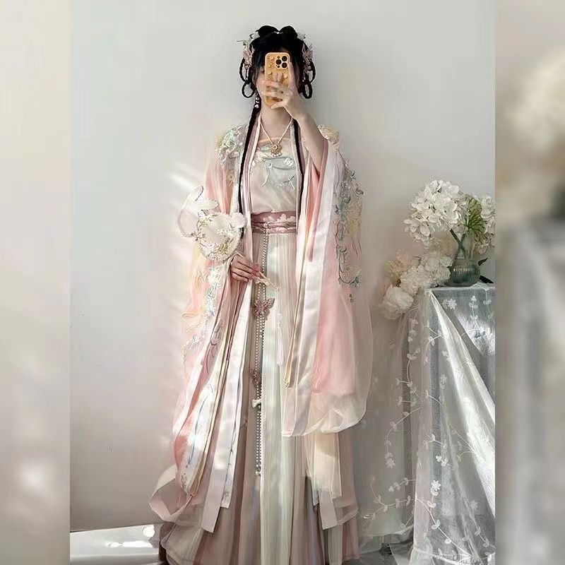 华服轩【蝶恋花语】原创齐腰大袖衫吊带百褶裙绣花宋制汉服女全套
